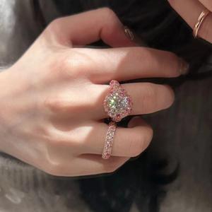 Bague de luxe en or rose pour femme, haute qualité, avec jade rouge dégradé et diamant rose, plaqué argent pur S925 - Product Image 4