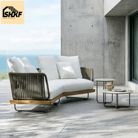 Ensemble de canapés de jardin modulaires en teck moderne avec cordage tressé, mobilier d'extérieur, table basse, chaise longue pour villa, patio, bord de piscine