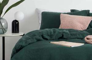 300TC <b>Forest</b> <b>Green</b> 100% Cotton Washed Duvet Cover Set with 2 Pillowcases Button Closure Anti-Static Anti-Bacteria Solid <b>Bedding</b> - Product Image 3