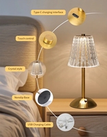 Lampe de table moderne en métal sans fil rechargeable à effet de lumière en acrylique LED à gradation et pointe d'étoile sans fil