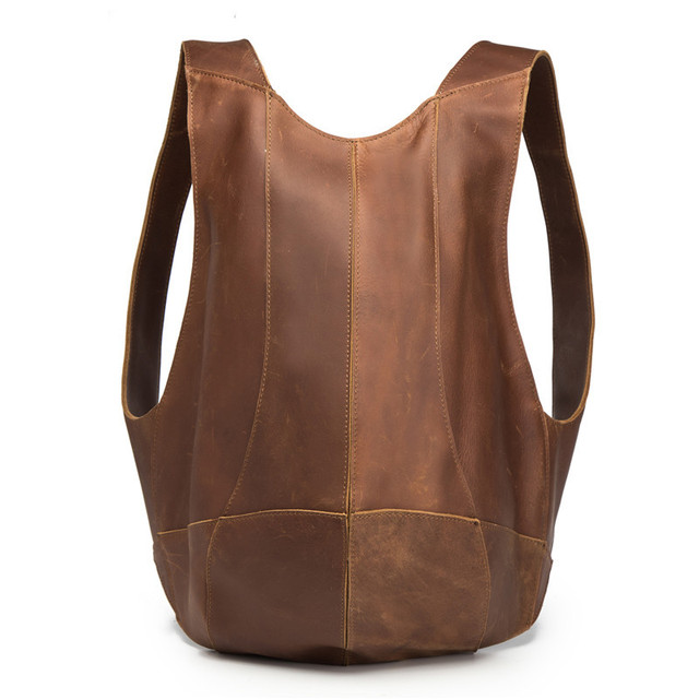 Men's Genuine Leather Backpack Retro Dark Brown College Style Student Boys Backpack