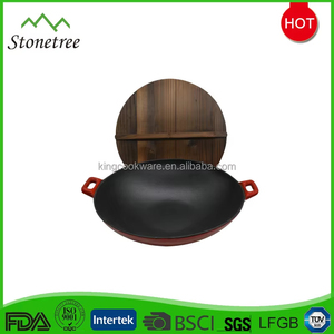 Nhà cung cấp vàng Thuận lợi ý kiến tốt gang lớn chảo với nắp gỗ để bán - Product Image 2