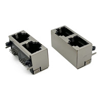 Konektor RJ45 PCB Female 56LED Coorle Cat5e Network Modular Jack 2 Port 8P8C Pin Berlapis Emas Pitch 1.02mm Side Entry Shielded