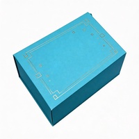 Boîtes pliables rigides de luxe bleues OEM pour vêtements, avec couvercle rabattable, personnalisées pour chapeaux et vêtements de mode, avec impression estampée
