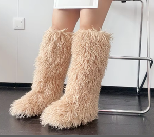 Sepatu Bot Paha 2026 Musim Dingin Wanita, Sepatu Salju Berbulu Hangat - Sepatu Bot Datar Berbulu Imitasi Setinggi Lutut - Product Image 6