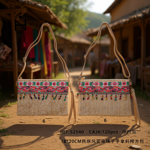 Bolso de Mano con Cuentas Florales de Estilo Étnico, 18x20cm, Bolso Bandolera - Product Image 3