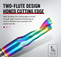 Fraise à queue Viextro en acier rapide revêtu DLC Rainbow 55HRC à une dent pour usinage et gravure CNC, ODM OEM pour aluminium et PVC
