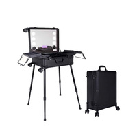 Valise de Maquillage Professionnelle Tendance avec Lumières LED Réglables, Haut-Parleur Audio, Nouveau Modèle Annuel, Chariot à Roulettes, Motif Pierre, Fermeture Sécurisée