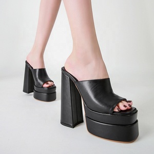 Wholesale Dropship Anti-Slippery Breathable Square Toe <b>Lady</b> <b>Platform</b> Shoes Super High Heel Chunky Wedge Autumn <b>Sandals</b> for Party - Product Image 1