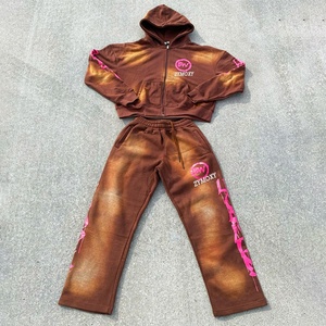 Ensemble de survêtement personnalisé évasé deux pièces unisexe, ensemble jogging délavé à l'acide avec sweat à capuche zippé et pantalon de survêtement, survêtement personnalisé - Product Image 2