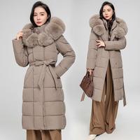 Veste d'hiver QLYP tendance, nouvelle veste longue en laine et patchwork à carreaux, avec fermeture éclair, taille cintrée, capuche et col montant