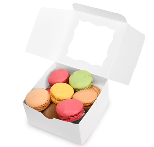 Wholesale custom folding white brown paper window cake box donut box macaron packaging box