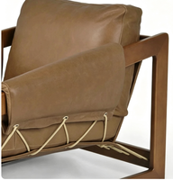 Fauteuil d'appoint moderne en bois massif avec revêtement en cuir PU, support à poignée, siège individuel pour salon et intérieur de villa