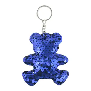 Cute Flip Little Bear Keychain Glitter Animal Shape Sequins Key Ring Gifts Charms Car Bag Accessories Party Supplies Decorations