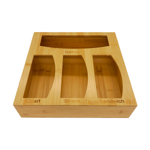 Custom logo kitchen drawer plastic bag organizer bamboo food bag storage organizerags