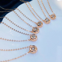 Collier de diamants de laboratoire en or rose 18 carats pendentif chaîne de clavicule circulaire à bulle unique ensemble de bijoux en diamant véritable chaîne