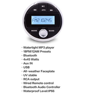 เครื่องเล่น MP3 รุ่น H-837 สำหรับเรือ สระว่ายน้ำ มอเตอร์ไซค์ สปา และรถเอทีวี พร้อมจอ LCD และวิทยุ FM/AM - Product Image 2