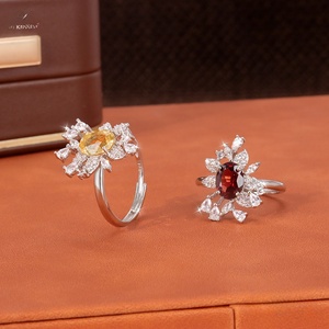 9 Anillos Minimalistas de Plata 925 con Granate Ovalado de 6*8mm, Anillos Florales con Cristal Natural, Joyería Fina Antideslustre para Mujer - Product Image 2
