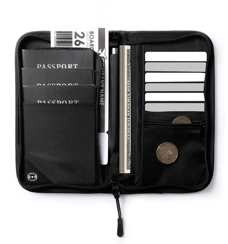 กระเป๋าสตางค์ไนลอนสีน้ำเงินสำหรับผู้ชาย,กระเป๋าใส่บัตรเครดิตกระเป๋าใส่หนังสือเดินทางกันน้ำได้ Rfid P. Travel Off-The-Shelf New Nylon + RFID Travel