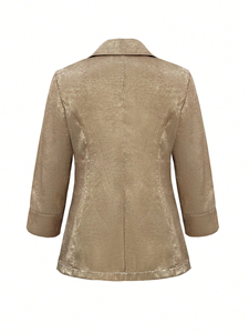 <span class=keywords><strong>Manteau</strong></span> de costume scintillant personnalisable pour <span class=keywords><strong>femme</strong></span>, doré métallisé, à revers cranté, manches 3/4, poignets retroussés, simple boutonnage - Product Image 2