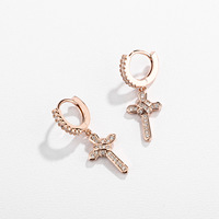 Boucles d'oreilles créoles tendance en laiton avec pendentif croix micro-pavé, bijoux pendantes en zircon micro-pavé doré, argenté et or rose