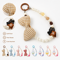Porte-clés Lapin en Peluche Mignon avec Perles et Nœud, Breloque de Sac Kawaii, Pendentif pour Clés, Chaîne de Téléphone, Accessoire de Sac à Main Dessin Animé, Cadeau