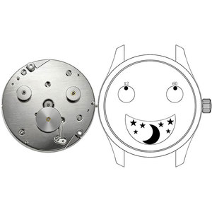 Movimiento OEM Eccentric Hours Minutes Moon Phase nh35, 21600 BPH, 24 Joyas, 32.5mm para Fabricantes de Relojes Personalizados - Product Image 1