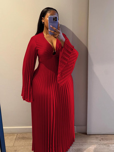 Vestido Plisado de Manga Ancha Talla Grande XL-5XL, Nuevo Modelo 2026, Sexy con Cuello en <span class=keywords><strong>V</strong></span>, Estilo Miyake, para Fiesta - Product Image 4