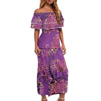 Vêtements tribaux polynésiens violets personnalisés ensembles de robes Samoan Puletasi décontractées pour femmes robes à bandoulière pour les îles Tonga