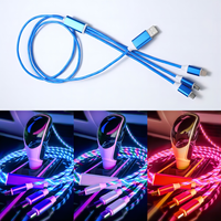 Cable de Carga LED 3 en 1 de Alta Calidad con Luz Fluida, Cable USB Luminoso 3 en 1 para Teléfonos Móviles, Computadoras y Escáneres de Código de Barras