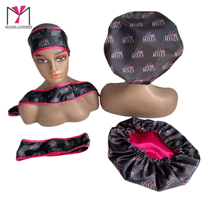 MUYANG Custom Logo Satin Hair <b>Bonnet</b> for Curly Hair Wholesale Large African Print Double Layer Reversible - Product Image 1