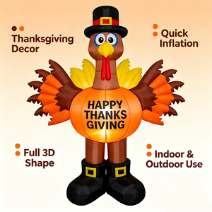 Pvc Advertising Inflatables 6 FT Thanksgiving Inflatable Turkey LED Lighted with Pilgrim Hat for Indoor Garden Lawn Party Decor - Product Image 5