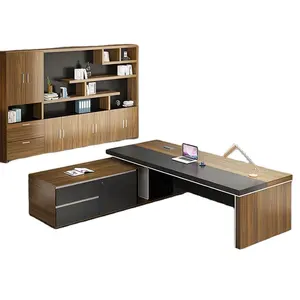 Meja Eksekutif Direktur sederhana, furnitur kantor bos Set lengkap kayu