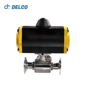 DELCO Food Grade Sanitary Pneumatic Actuated Three Ways Tri <b>Clamp</b> Stainless Steel Ball DK66-3WS Tri <b>Clamp</b> Pneumatic Ball - Product Image 1
