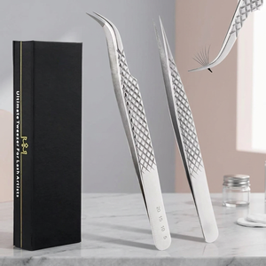 Ensemble de pinces professionnelles pour extensions de cils en argent, courbées et droites, applicateur d'isolation de précision pour cils, avec boîte cadeau de luxe - Product Image 3