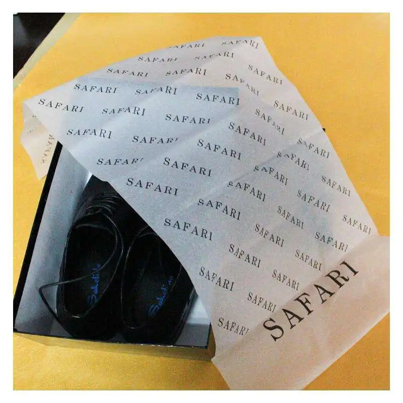 Papel de seda transparente MG de 17gsm, papel de seda sin ácidos, personalizado, para envolver ropa, con logo, regalos para zapatos