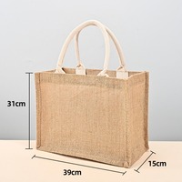 Sac en jute naturel noir avec logo personnalisé, sacs fourre-tout en toile de jute avec poignées robustes