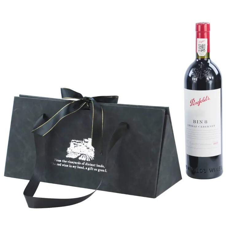 Özel Logo lüks zarif taşınabilir katlanır deri depolama şampanya şarap ambalaj hediye kurdelalı kutu kolu