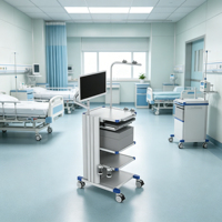 Chariot d'endoscopie médicale avec support de moniteur, tiroir à clavier dissimulé, roues silencieuses, en alliage d'aluminium et acier, chariot mobile durable pour hôpital