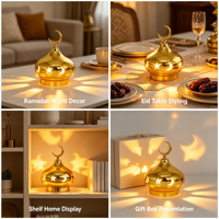 Lanterne à vent LED en fer électroplaqué couleur personnalisée, motif lune et étoile, style arabe, pour Ramadan/Eid, lumière d'ambiance de bureau, décoration de table à domicile
