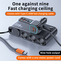 228W Auto-Ladegerät mit 3 Steckdosen, Zigarettenanzünder-Verteiler, 9 USB-C-Anschlüsse, PD45W, einziehbares 1M Verlängerungskabel, Auto-Ladeadapter