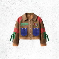 Veste en cuir décontractée pour homme, style vintage, patchwork kaki, motif brodé, coupe ample, streetwear, OEM ODM personnalisé