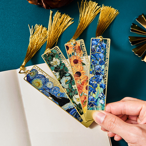 Personalizado <span class=keywords><strong>Van</strong></span> <span class=keywords><strong>Gogh</strong></span> pintura hueco en blanco 3D Acero inoxidable Metal marcapáginas en relieve sublimación láser grabado marcapáginas con borla - Product Image 1