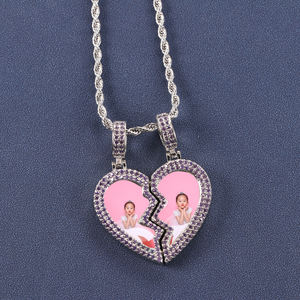 Hip Hop imán roto amor foto colgante moda marca personalidad Micro incrustaciones circón marco collar - Product Image 2
