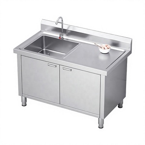 Factory Price 304SUS Stainless Steel Single Bowl Four Holes <b>Outdoor</b> Kitchen <b>Sink</b> Integrated Cabinet Type Floor <b>Sink</b> with Faucets - Product Image 3