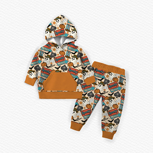 Ensemble 2 pièces de survêtement et pantalon en coton éponge de bambou pour enfants, style occidental, pour <span class=keywords><strong>Halloween</strong></span>, pour bébés garçons, avec sweats à capuche - Product Image 2