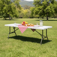 Tables pliantes en plastique de 8 pieds, table de pique-nique en plastique pliable pour jardin, table de restauration pliable en plastique portable pour l'extérieur
