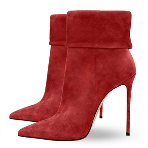 Big Size 45 Sexy Top Turnover Women Pointed Toe Ankle <b>Boots</b> Wide Fit High Heels Shoes Stiletto Suede Short - Product Image 3