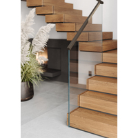 Garde-corps moderne en verre complètement caché Stringer Closed Riser Design 3 ''Thick Escaliers Treads Flight Floating Indoor Escaliers