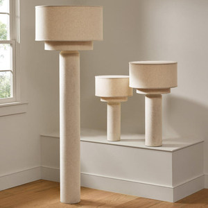Modern Floor <b>Lamp</b> Beige Linen Fabric LED Light Source <b>Study</b> Room Use - Product Image 1